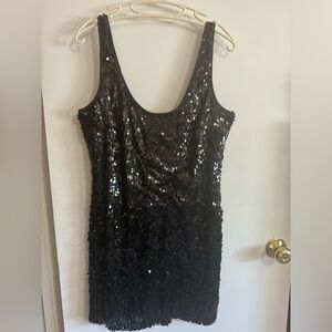 Black Sequin tank top, lined dress with zipper back